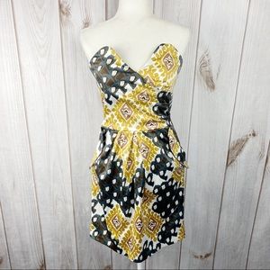 SNAP Yellow/Gray Strapless Sweetheart Neck Pleated Sheath Dress - Juniors 13